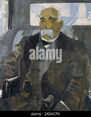 Georges Clemenceau (1841-1929), seated in a car going down the Champs-&#xc9;lys&#xe9;es, c1920. Stock Photo
