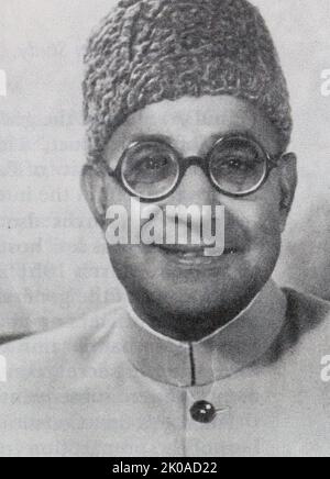 Nawabzada Liaquat Ali Khan (1895 - 1951), widely known as Quaid-e-Millat (Leader of the Nation). Pakistani statesman, lawyer, political theorist, and one of the leading founding fathers of Pakistan. 1st Prime Minister of Pakistan 1947 - 1951. He also held cabinet portfolio as the first foreign, defence, and the frontier regions minister from 1947 until his assassination in 1951. Prior to the partition, Khan briefly tenured as the first finance minister in the interim government led by Governor General Mountbatten Stock Photo