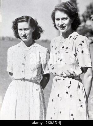 Princess Margaret with Princess Elizabeth, (later Queen Elizabeth II), of England, on their tour of South Africa, 1947 Stock Photo