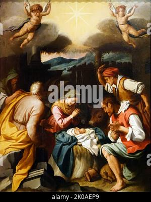 The Adoration of the Shepherds by Jacopo Chimenti (1551-1640) c. 1565-1575 Oil on panel Stock Photo