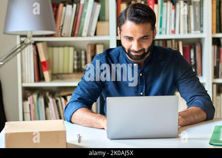 Indian businessman professional working or business learning on laptop. Stock Photo