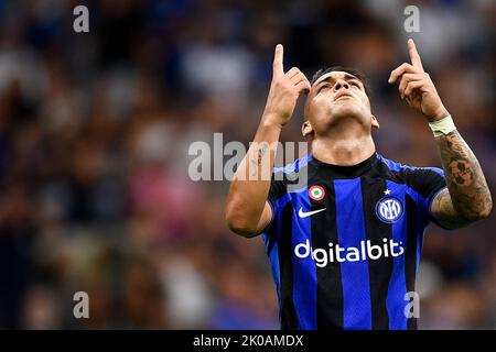 Milan, Italy. 10 September 2022. Lautaro Martinez of FC Internazionale reacts during the Serie A football match between FC Internazionale and Torino FC. Credit: Nicolò Campo/Alamy Live News Stock Photo