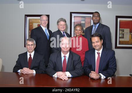 Ginnie Mae Group Portrait - Group portrait: Government National Mortgage Association (Ginnie Mae) President Robert Couch with other Ginnie Mae officials. Ginnie Mae Group Portrait Subject, Group portrait: Government National Mortgage Association (Ginnie Mae) President Robert Couch with other Ginnie Mae officials. Stock Photo