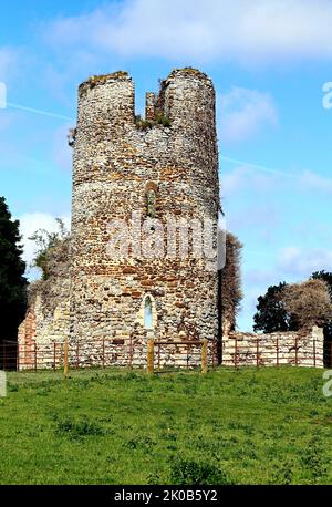 Appleton, Norfolk, ruined Round Norman Church tower, medieval ruins Stock Photo