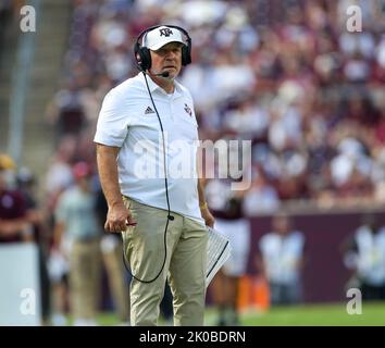 College Station, TX, USA. 10th Sep, 2022. Texas A&M head coach during a college football game between Texas A&M and Appalachian State on Sept. 10. 2022 in College Station, Texas. Unranked Appalachian State upset No. 6 Texas A&M 17-14. (Credit Image: © Scott Coleman/ZUMA Press Wire) Stock Photo