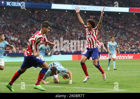 Madrid, Spain. 10th Sep, 2022. Atletico´s Witsel reacts during La Liga match day 5 between Atletico de Madrid and Celta at Civitas Metropolitano Stadium in Madrid, Spain, on September 10, 2022. (Photo by Edward Peters/Sports&Photos/Sipa USA) Credit: Sipa USA/Alamy Live News Stock Photo