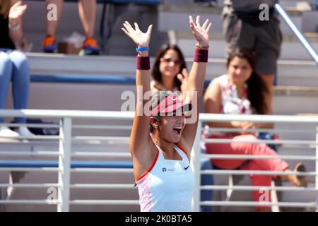 New York, USA. 10th Sep, 2022. Alexandra Eala of the Philippines, reacts after winning the US Open Girls Singles final against Lucie Havlickova of the Czech Republic. Eala won the match in straight sets to claim the Girls Juniors title. Credit: Adam Stoltman/Alamy Live News Credit: Adam Stoltman/Alamy Live News Stock Photo