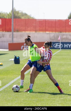 September 10, 2022, AlcalÃ de Henares, Madrid, Spain: Women's football match between Atlético de Madrid female and Real Sociedad female belonging to the first round of the Spanish Women's Professional Football League (Liga F) played at the Wanda AlcalÃ de Henares Sports Centre. The match has been postponed because the female referees have not shown up due to the strike of the referee's collective in which they demand professionalization and better working conditions. In the end, both teams stayed on the pitch for training. (Credit Image: © Alvaro Laguna/Pacific Press via ZUMA Press Wire) Stock Photo