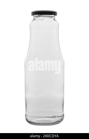 Empty juice glass bottle isolated on white background. File contains clipping path. Stock Photo