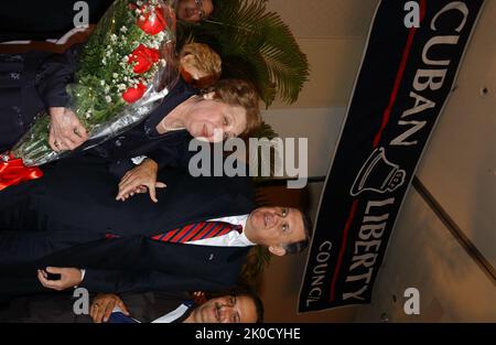 Secretary Mel Martinez in Miami, Florida. Secretary Mel Martinez in Miami, Florida Subject, Secretary Mel Martinez in Miami, Florida, at Cuban Liberation Council events. Stock Photo