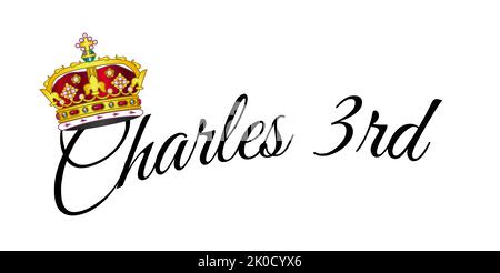 Charles the third script with golden crown over a white background ...