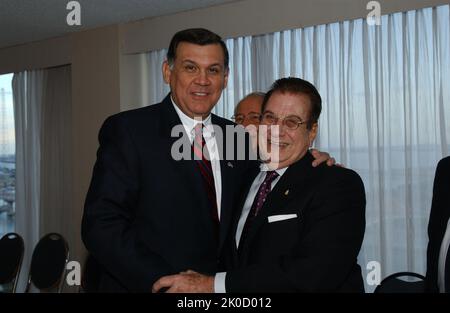 Secretary Mel Martinez in Miami, Florida. Secretary Mel Martinez in Miami, Florida Subject, Secretary Mel Martinez in Miami, Florida, at Cuban Liberation Council events. Stock Photo