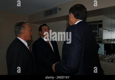 Secretary Mel Martinez in Miami, Florida. Secretary Mel Martinez in Miami, Florida Subject, Secretary Mel Martinez in Miami, Florida, at Cuban Liberation Council events. Stock Photo