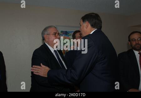 Secretary Mel Martinez in Miami, Florida. Secretary Mel Martinez in Miami, Florida Subject, Secretary Mel Martinez in Miami, Florida, at Cuban Liberation Council events. Stock Photo