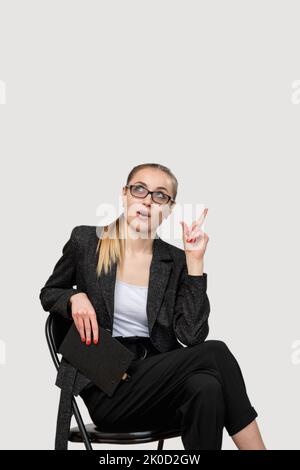 inspired business woman brainstorming idea smart Stock Photo