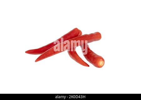 Natural of three chili peppers isolated on white background with clipping path. Stock Photo
