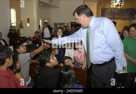 Secretary Mel Martinez in Los Angeles, California. Secretary Mel Martinez in Los Angeles, California Subject, Secretary Mel Martinez visiting Los Angeles, California for meetings with Los Angeles Mayor Jim Hahn and local HUD office directors and staff, along with an appearance at the Dolores Mission Church. Stock Photo