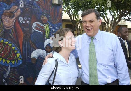 Secretary Mel Martinez in Los Angeles, California. Secretary Mel Martinez in Los Angeles, California Subject, Secretary Mel Martinez visiting Los Angeles, California for meetings with Los Angeles Mayor Jim Hahn and local HUD office directors and staff, along with an appearance at the Dolores Mission Church. Stock Photo