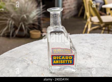 Ricard Pastis water jug on a cafe table Stock Photo