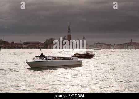 Venice, Italy - April, 21: View of the St. Giorgio church on the cloudy sky on April 21, 2022 Stock Photo