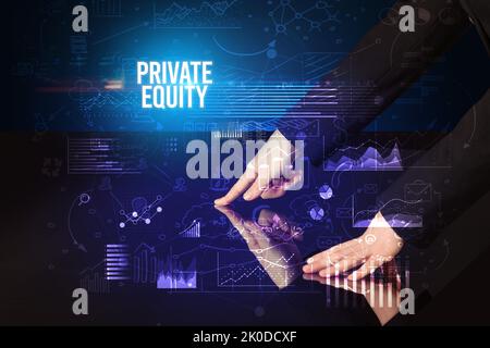 Businessman touching huge screen concept Stock Photo