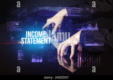 Businessman touching huge screen concept Stock Photo