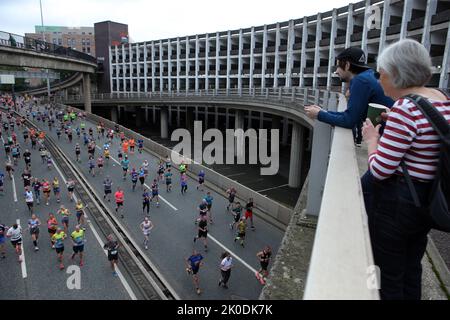 Runners head through Newcastle during the Great North Run through Newcastle upon Tyne, Gateshead and South Shields. Picture date: Sunday September 11, 2022. Stock Photo