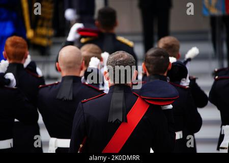 Members of the 3rd Battalion of the Royal Welsh at the Accession Proclamation Ceremony at Cardiff Castle, Wales, publicly proclaiming King Charles III as the new monarch. Picture date: Sunday September 11, 2022. Stock Photo