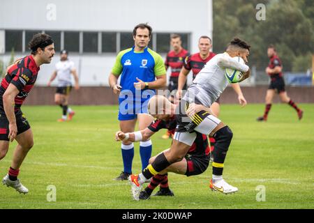 Rugby match between NRK Trojan (black-red) and Stockholm Exiles in Norrköping on September 10, 2022 at Bollspelaren Arena. Stock Photo