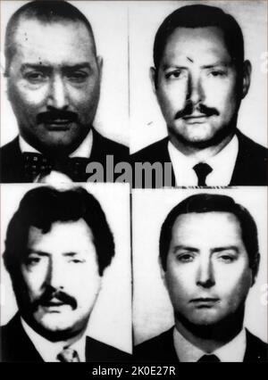 The Great Train Robbery was the robbery of £2.6 million from a Royal Mail train heading from Glasgow to London on the West Coast Main Line in the early hours of 8 August 1963, at Bridge Railway Bridge, Ledburn, near Mentmore in Buckinghamshire, England. Gang members included Bruce Reynolds, Gordon Goody, Buster Edwards, Charlie Wilson, Roy James, John Daly, Jimmy White, Ronnie Biggs, Tommy Wisbey, Jim Hussey, Bob Welch and Roger Cordrey, as well Harry Smith and Danny Pembroke. Stock Photo
