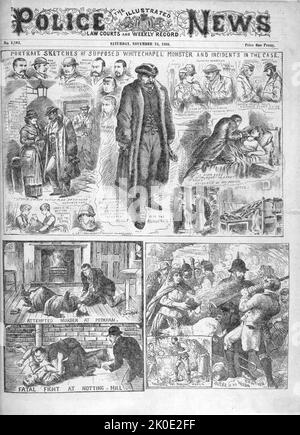 Newspaper report of 1888 about the notorious unidentified serial killer known as Jack the Ripper, who is believed to have killed and mutilated a minimum of five women in the Whitechapel and Spitalfields districts of London from late August to early November 1888. Stock Photo