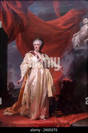 Portrait of Catherine II the Legislatress in the temple devoted to the Goddess of Justice by D. G. Levitsky of the Empress Catherine II of Russia/Catherine the Great. 1770. Stock Photo