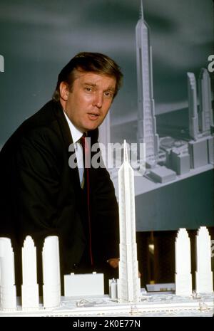 Photograph dated 1982 of Donald John Trump (born 1946), American politician, media personality, and businessman who served as the 45th president of the United States from 2017 to 2021. He became the president of his father Fred Trump's real estate business in 1971 and renamed it The Trump Organization. Trump expanded the company's operations to building and renovating skyscrapers, hotels, casinos, and golf courses. Stock Photo