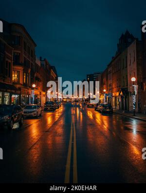 City street on a rainy night, St. Johns, Newfoundland and Labrador, Canada Stock Photo