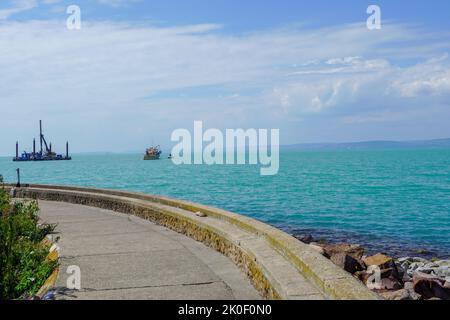 Relaxation peaceful landscape at the coast of Lake Balaton Hungary with turquoise clean water Stock Photo