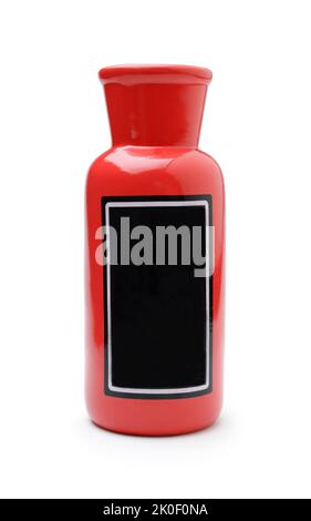 Red ceramic bottle isolated on white. Front view. Stock Photo