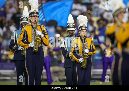 Baton Rouge, LA, USA. 10th Sep, 2022. The LSU and Southern Band's perform together at halftime during NCAA football game action between the Southern Jaguars and the LSU Tigers at Tiger Stadium in Baton Rouge, LA. Jonathan Mailhes/CSM/Alamy Live News Stock Photo
