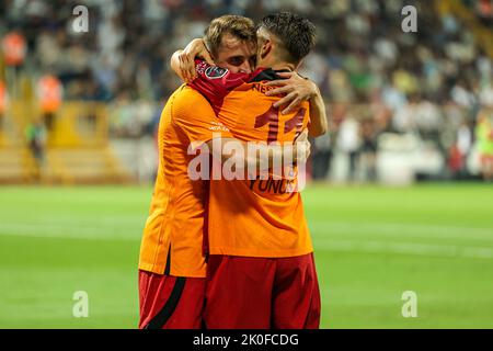 ISTANBUL, TURKIYE - SEPTEMBER 11: Kerem Akturkoglu of Galatasaray SK celebrating scoring his sides second goal alongside his teammates during the Turkish Super Lig match between Kasimpasa and Galatasaray SK at Recep Tayyip Erdoganstadion on September 11, 2022 in Istanbul, Turkiye (Photo by /Orange Pictures) Credit: Orange Pics BV/Alamy Live News Stock Photo