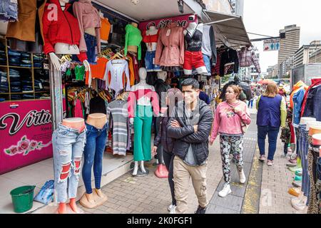 Bogota Colombia,San Victorino Carrera 10,store stores business businesses shop shops market markets marketplace selling buying shopping,Centro downtow Stock Photo