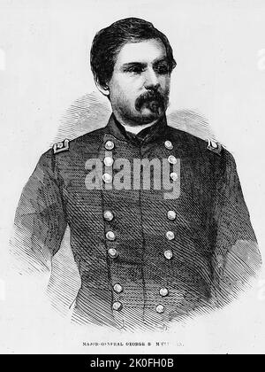 Portrait of Major General George Brinton McClellan (1861). 19th century American Civil War illustration from Frank Leslie's Illustrated Newspaper Stock Photo