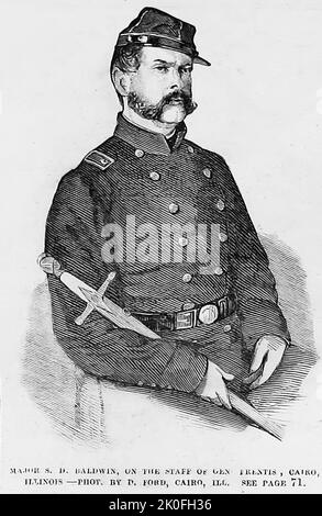 Portrait of Major S. D. Baldwin, on the staff of General Benjamin Prentiss, Cairo, Illinois (1861). 19th century American Civil War illustration from Frank Leslie's Illustrated Newspaper Stock Photo