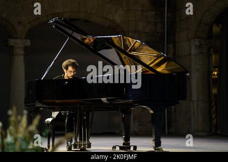 Can Çakmur, solo piano concert, Brahms Pollença festival, Majorca, Balearic Islands, Spain Stock Photo