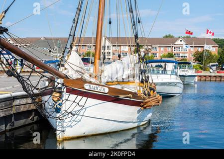 HMS Badger boat replica at the town docks, Penetanguishene, Ontario, Canada Stock Photo