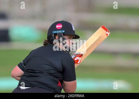 Beckenham, UK. 11 September, 2022. London,UK.  Gabrielle Basketter batting as The South East Stars take on The Central Sparks in the Rachael Heyoe-Flint Trophy match at The County Ground, Beckenham. Credit: David Rowe/Alamy Live News Stock Photo