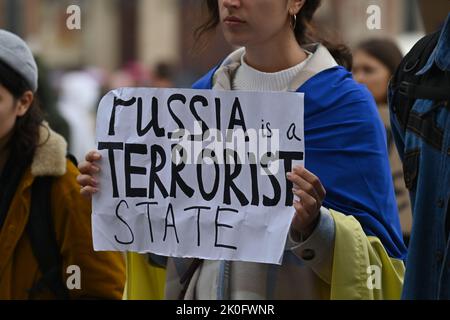 KRAKOW, POLAND. 11 September 2022.  Members of Ukrainian diasphora seen during the '200 days of Terror' protest in Krakow, on the 200th day of the Russian invasion of Ukraine.  Credit: ASWphoto/Alamy Live News Stock Photo