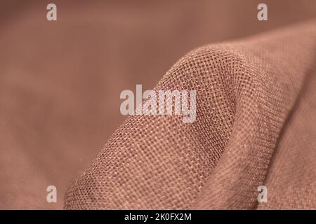 Close-up texture, Brown fabric, Background. Fabric structure, canvas background. Approximation. copy space Stock Photo