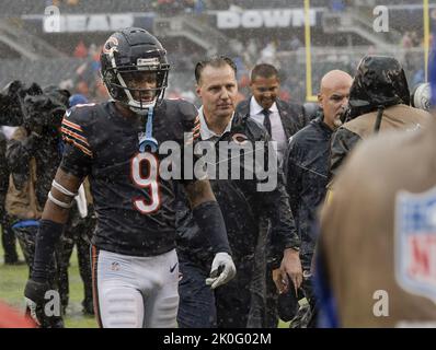 Chicago Bears safety Jaquan Brisker (9) in action during the second half of  an NFL football game against the Minnesota Vikings, Sunday, Oct. 9, 2022 in  Minneapolis. (AP Photo/Stacy Bengs Stock Photo - Alamy