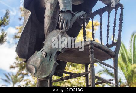 Seville, Spain - Sept 27th, 2020: Mozart sculpture, Seville, Spain. Placed beside Maestranza Theater, Rolando Campos sculpter Stock Photo