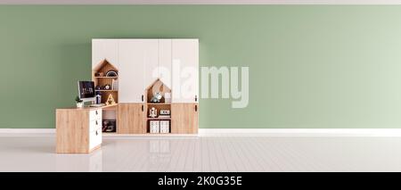 Children's room mock-up with copy space on the right side, 3d rendering, 3d illustration Stock Photo