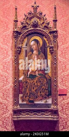 Madonna and Child Enthroned by Carlo Crivelli 1472 Tempera on Wood painting in the Metropolitan Museum of Art (MET) Manhattan, NYC, USA Stock Photo
